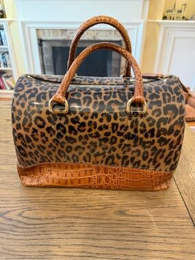 Furla Leopard Print Candy Bag with ostrich Tan Trim